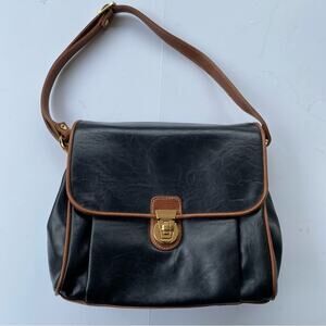 Mondani New York Shoulder Bag Purse Black and Brown Faux Leather Gold Hardware